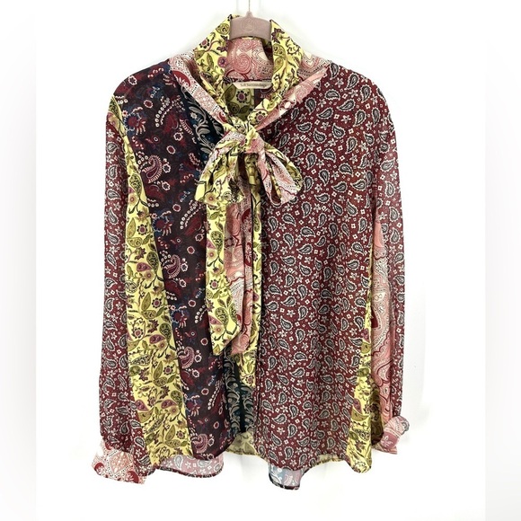 Soft Surroundings Womens Langdon Top Size XL Patchwork Paisley Tie Neck Blouse - Picture 10 of 10
